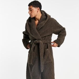 ASOS Borg Hooded Robe Tawny